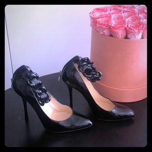 Black patent leather heels